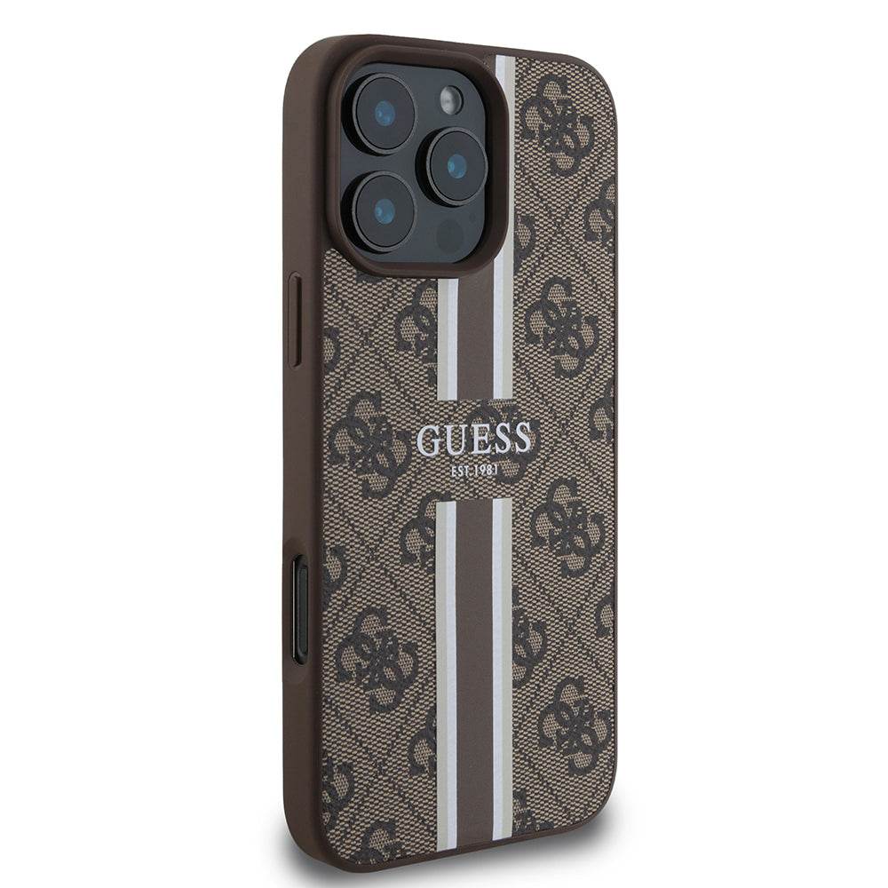 Ovitek MagSafe za Apple iPhone 16 Pro Max, Guess, 4G Printed Stripes, rjava