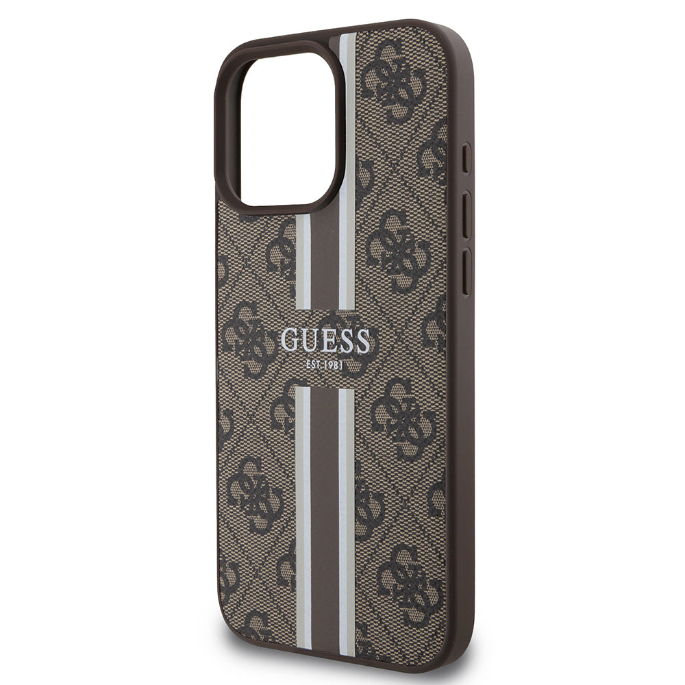 Ovitek MagSafe za Apple iPhone 16 Pro Max, Guess, 4G Printed Stripes, rjava