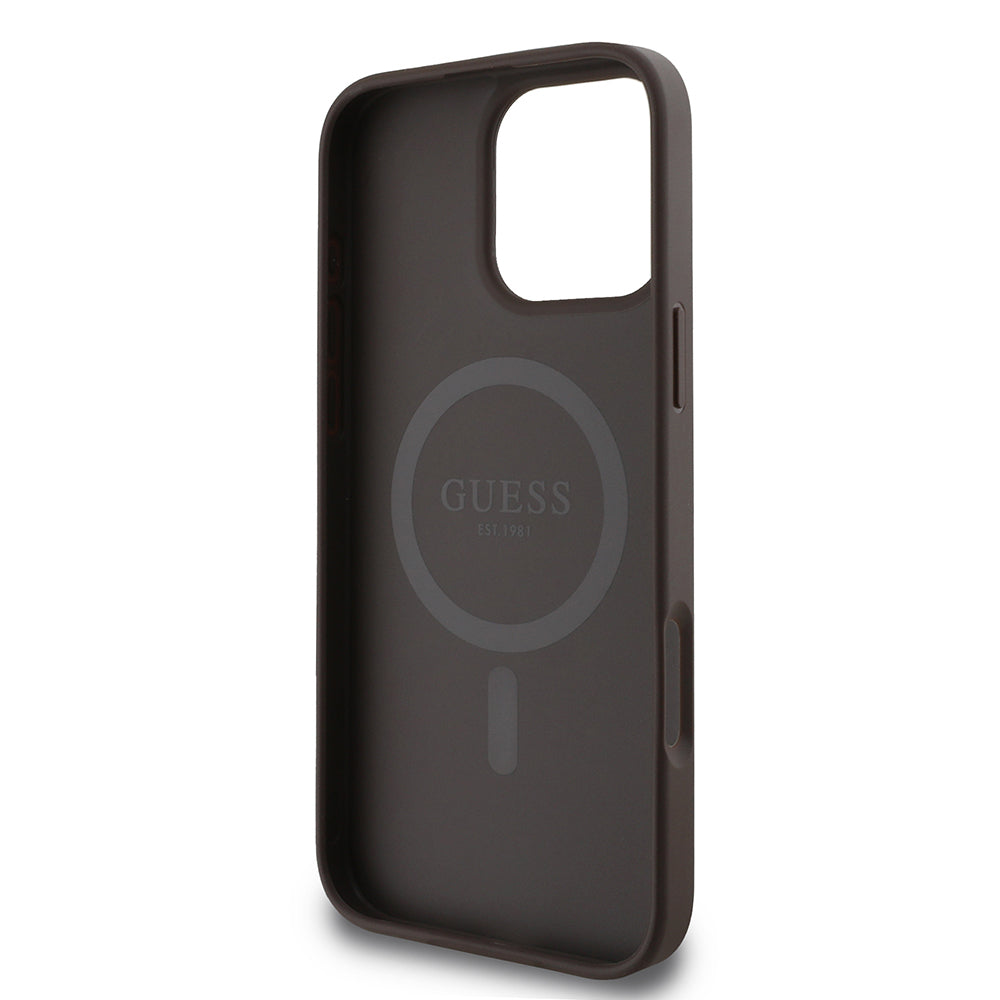 Ovitek MagSafe za Apple iPhone 16 Pro Max, Guess, 4G Printed Stripes, rjava