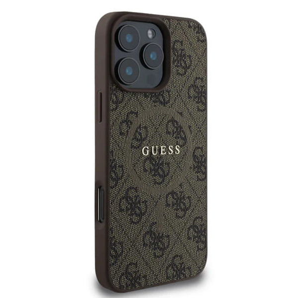 Ovitek MagSafe za Apple iPhone 16 Pro Max, Guess, 4G Ring Classic Logo, rjava