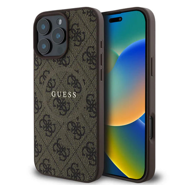 Ovitek MagSafe za Apple iPhone 16 Pro Max, Guess, 4G Ring Classic Logo, rjava