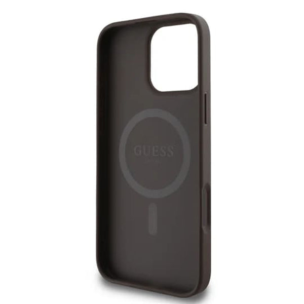 Ovitek MagSafe za Apple iPhone 16 Pro Max, Guess, 4G Ring Classic Logo, rjava