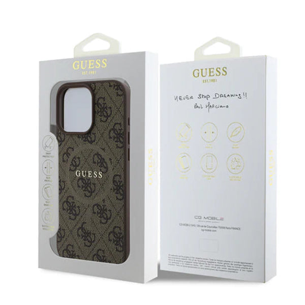 Ovitek MagSafe za Apple iPhone 16 Pro Max, Guess, 4G Ring Classic Logo, rjava