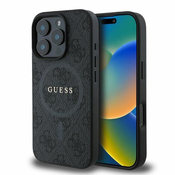 Ovitek MagSafe za Apple iPhone 16 Pro Max, Guess, 4G Ring Classic Logo, črn