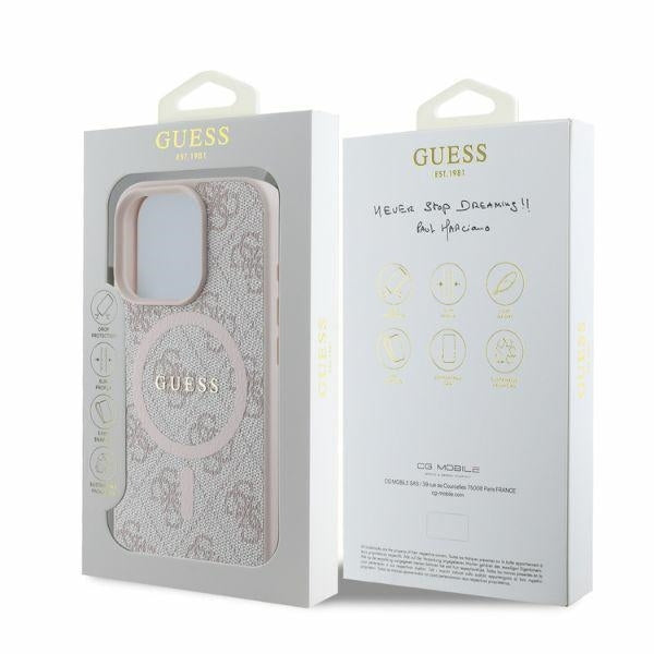 Ovitek MagSafe za Apple iPhone 16 Pro Max, Guess, 4G Ring Classic Logo, Roza