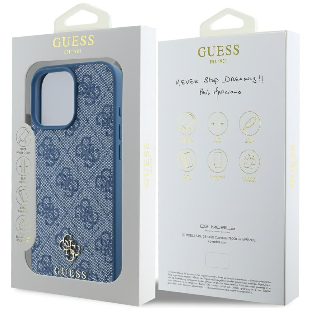 MagSafe ovitek za Apple iPhone 16 Pro Max, Guess, 4G Small and Classic Logo, Modra