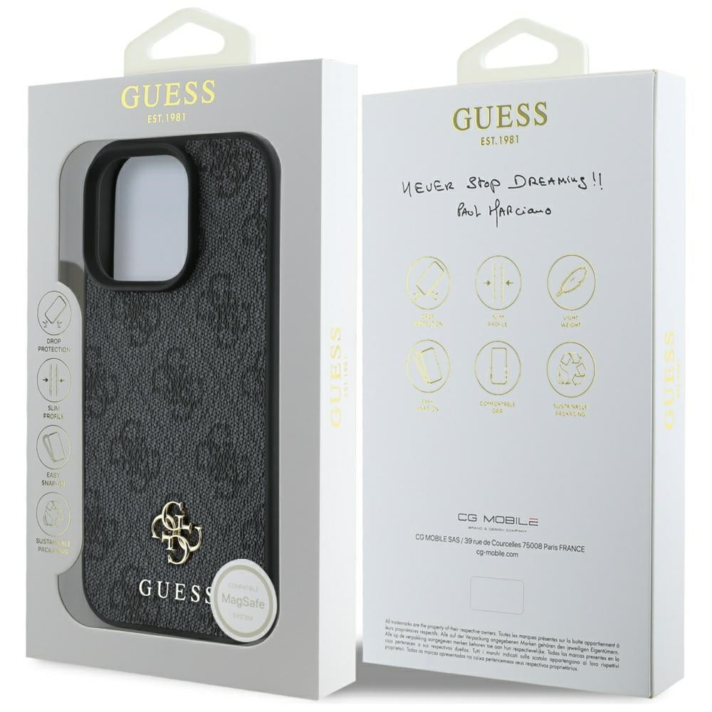 Ovitek MagSafe za Apple iPhone 16 Pro Max, Guess, 4G Small and Classic Logo, črn