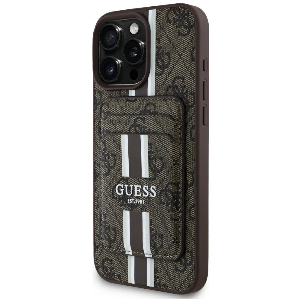 Ovitek MagSafe za Apple iPhone 16 Pro Max, Guess, Cardslot 4G Stripes, rjava