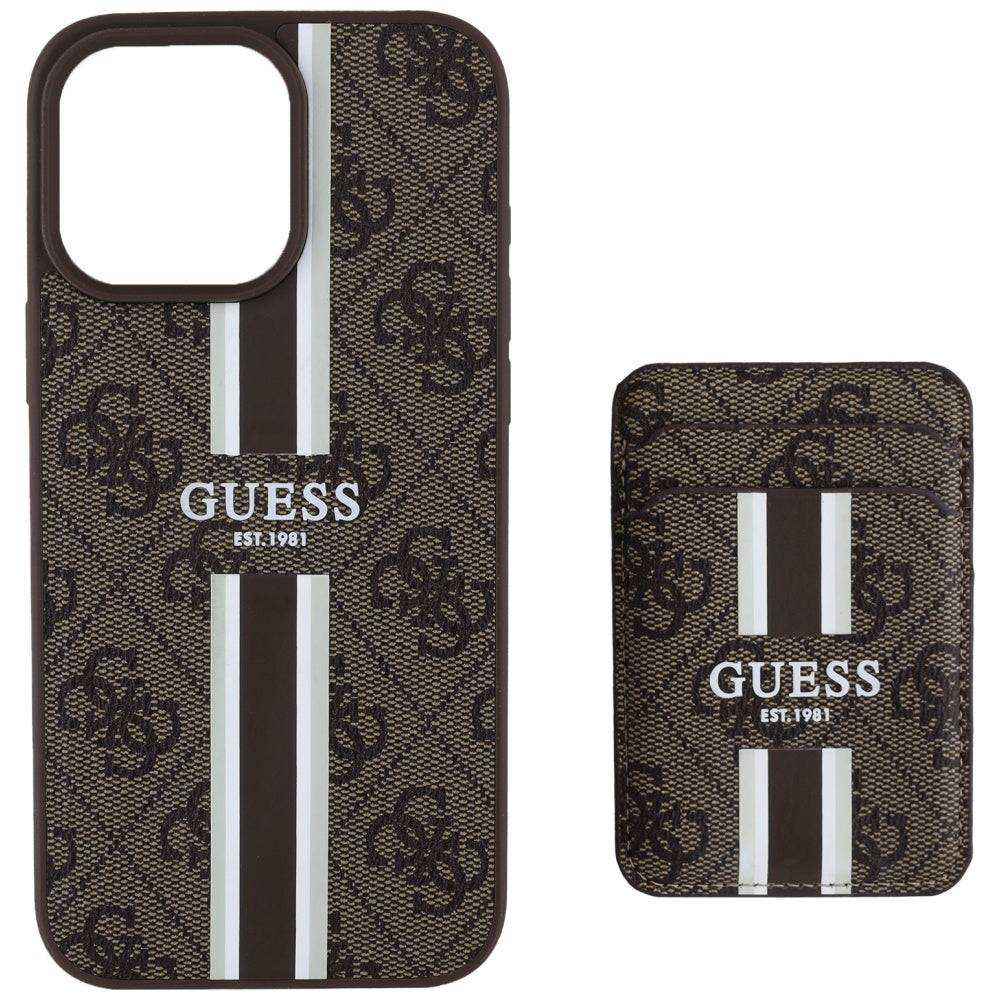 Ovitek MagSafe za Apple iPhone 16 Pro Max, Guess, Cardslot 4G Stripes, rjava