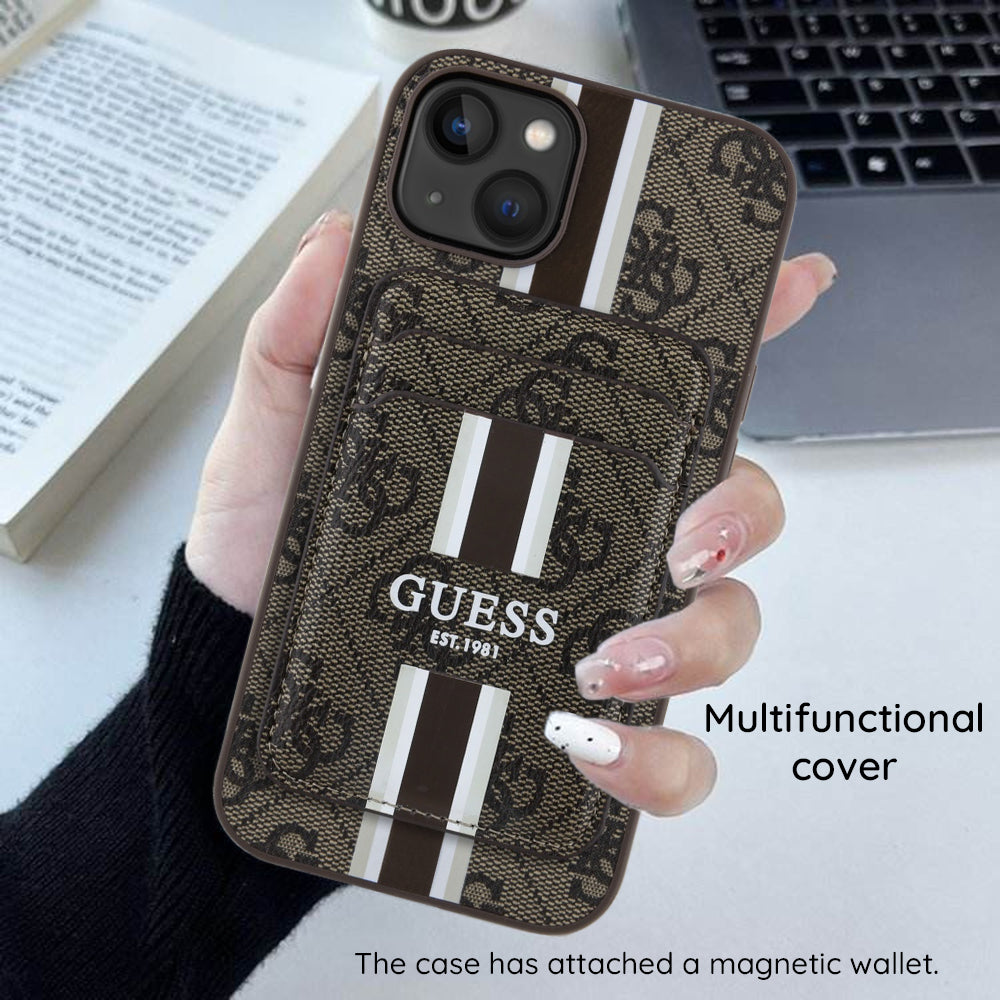 Ovitek MagSafe za Apple iPhone 16 Pro Max, Guess, Cardslot 4G Stripes, rjava