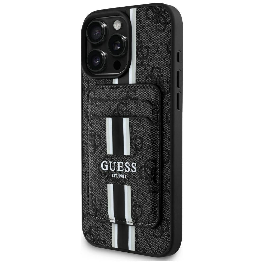 Ovitek MagSafe za Apple iPhone 16 Pro Max, Guess, Cardslot 4G Stripes, Črn