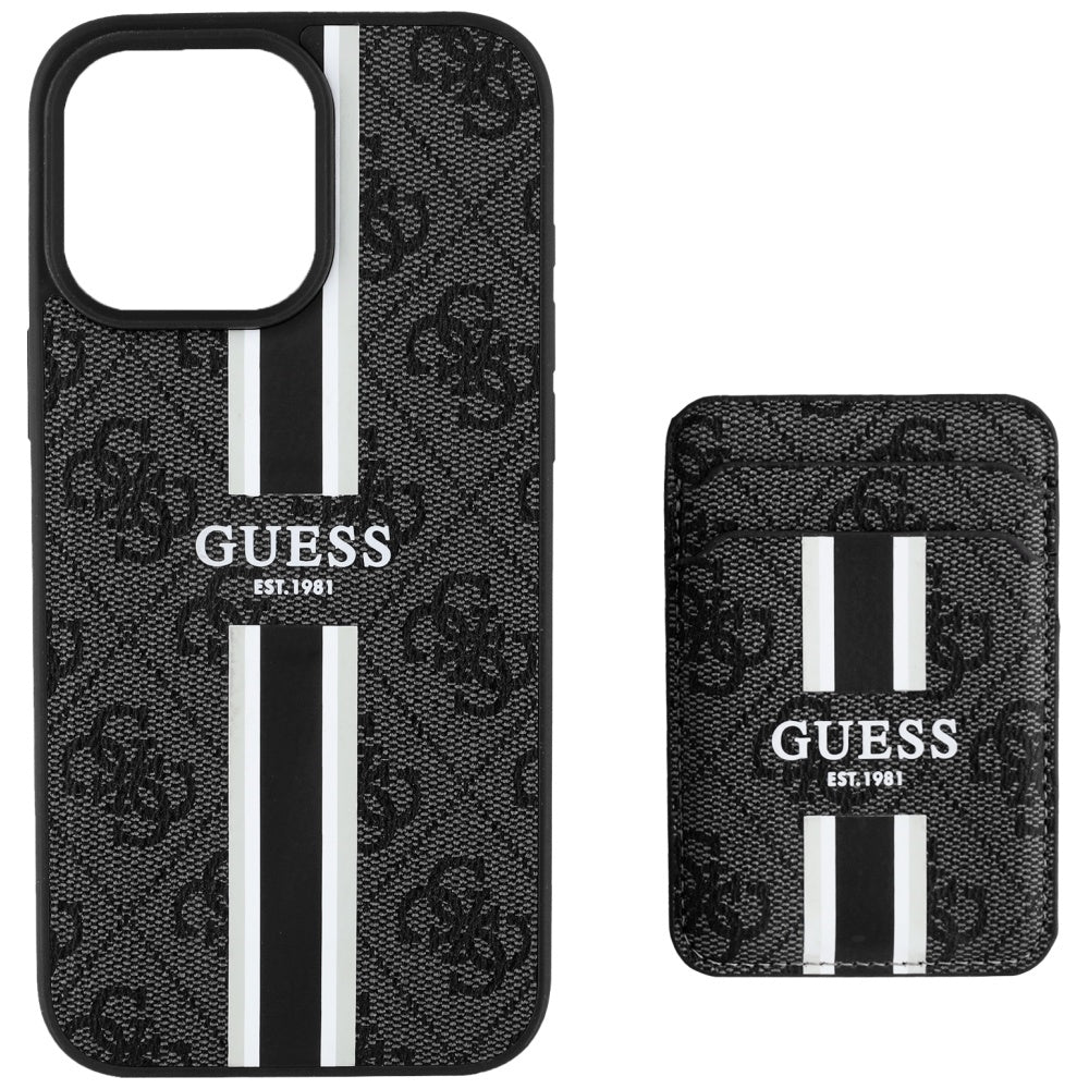 Ovitek MagSafe za Apple iPhone 16 Pro Max, Guess, Cardslot 4G Stripes, Črn