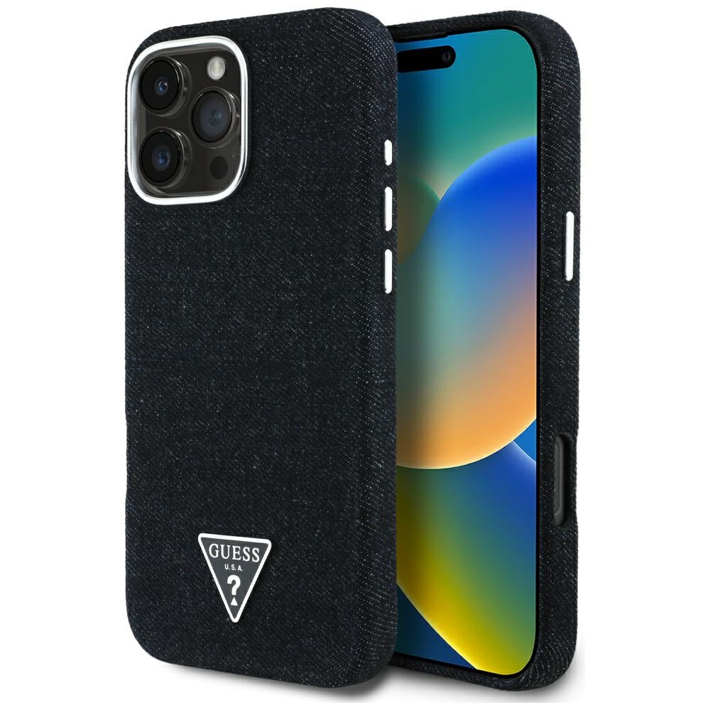 MagSafe ovitek za Apple iPhone 16 Pro Max, Guess, Denim Triangle Logo, Črna
