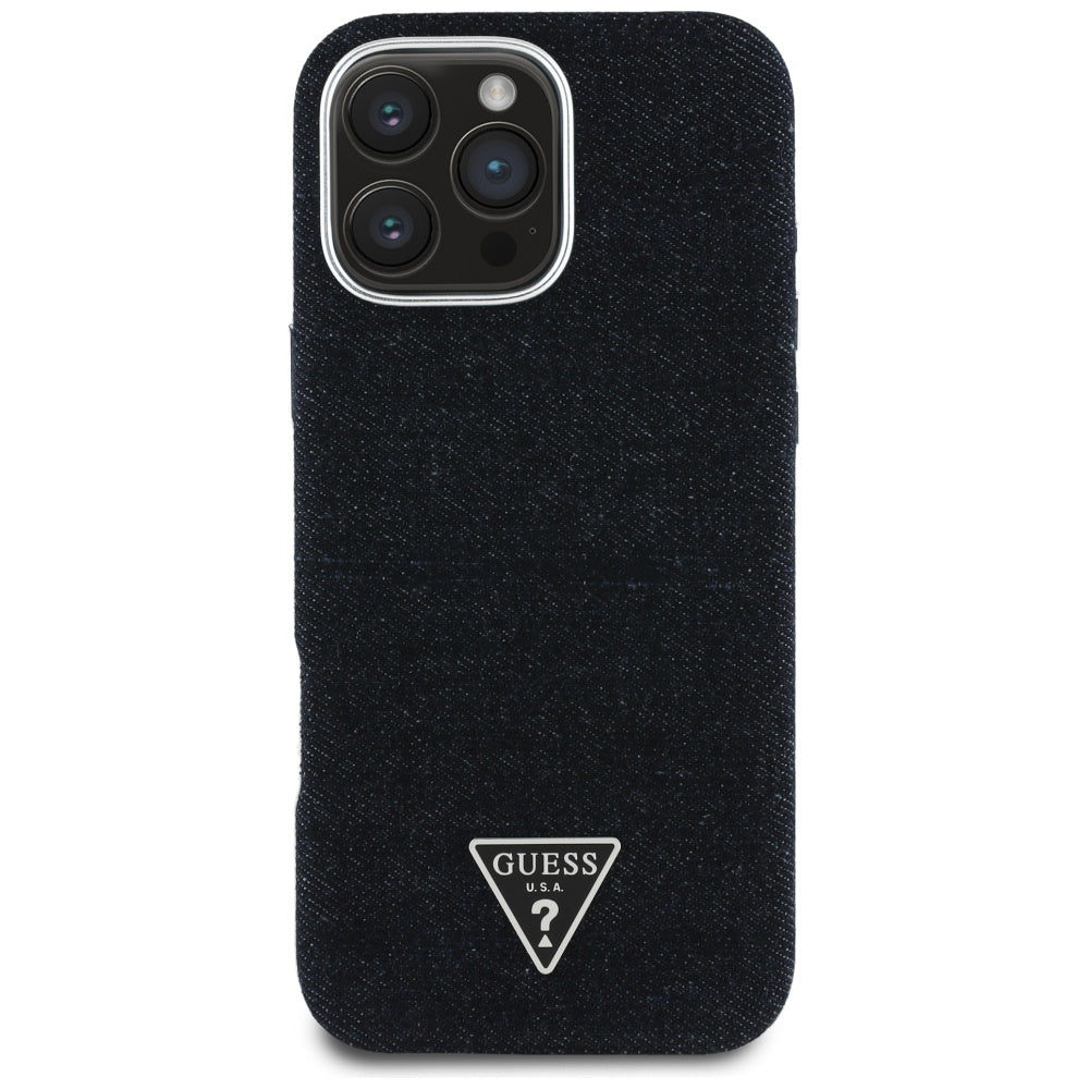 MagSafe ovitek za Apple iPhone 16 Pro Max, Guess, Denim Triangle Logo, Črna