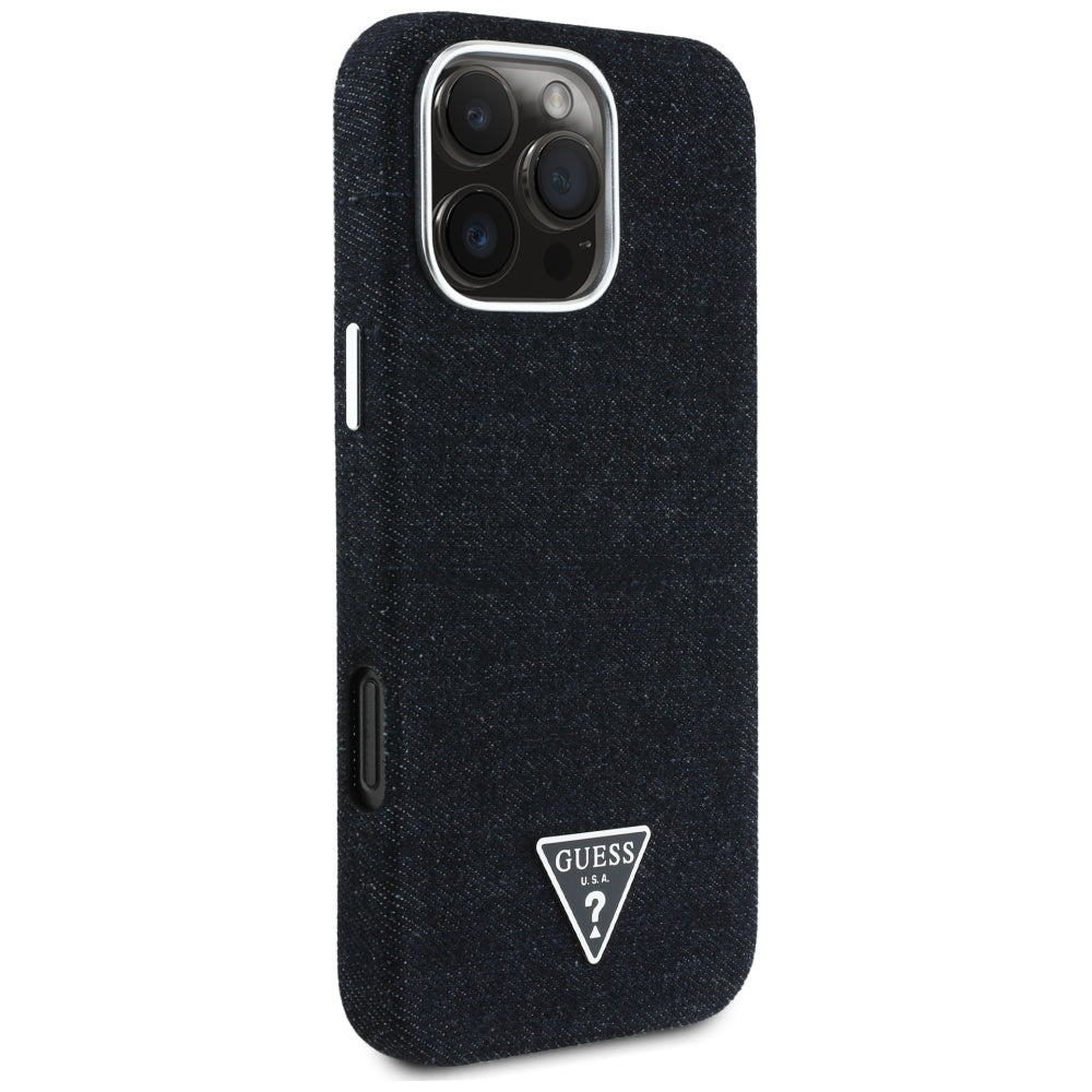 MagSafe ovitek za Apple iPhone 16 Pro Max, Guess, Denim Triangle Logo, Črna