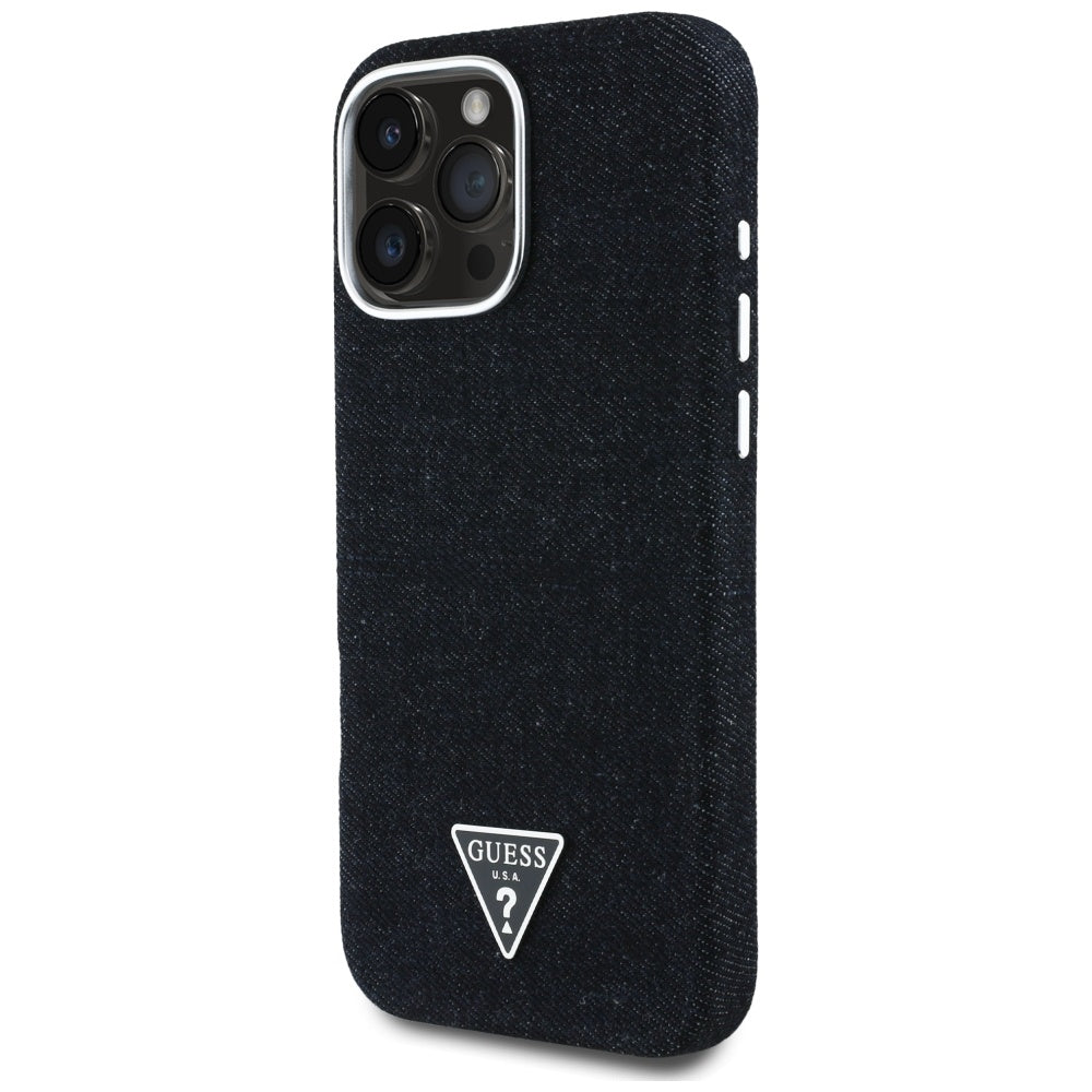 MagSafe ovitek za Apple iPhone 16 Pro Max, Guess, Denim Triangle Logo, Črna