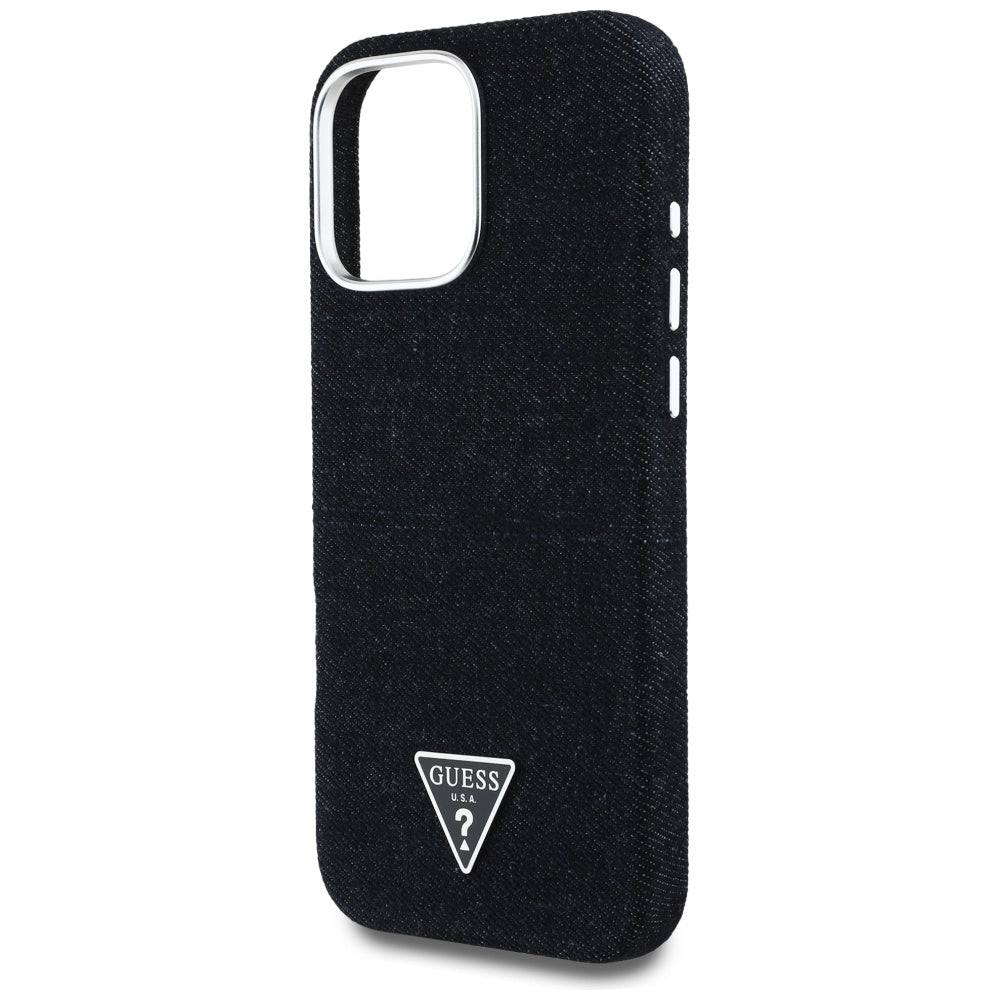MagSafe ovitek za Apple iPhone 16 Pro Max, Guess, Denim Triangle Logo, Črna