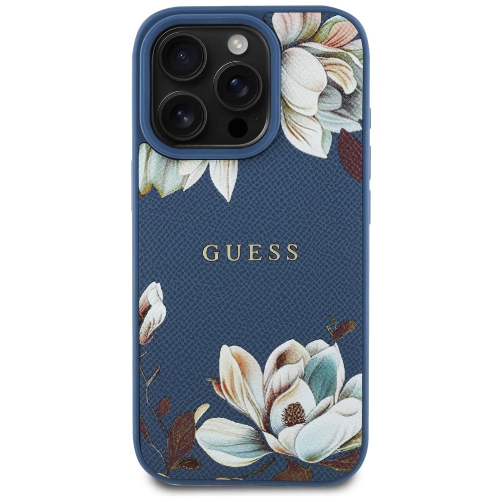 Ovitek MagSafe za Apple iPhone 16 Pro Max, Guess, Grained Flowers, Modra