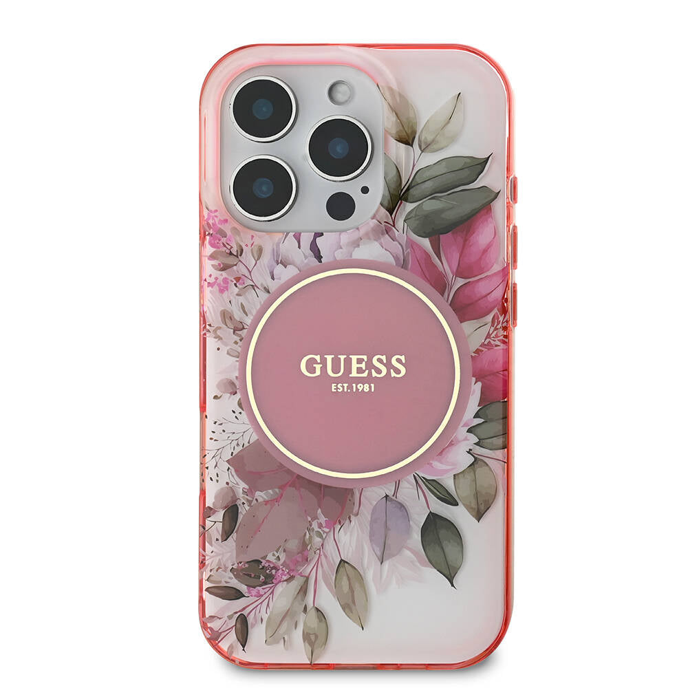 Ovitek MagSafe za Apple iPhone 16 Pro Max, Guess, IML Flower & Tonal Circle, Roza
