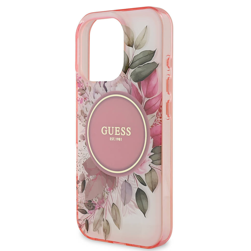 Ovitek MagSafe za Apple iPhone 16 Pro Max, Guess, IML Flower & Tonal Circle, Roza