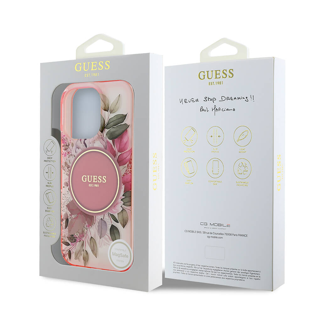 Ovitek MagSafe za Apple iPhone 16 Pro Max, Guess, IML Flower & Tonal Circle, Roza