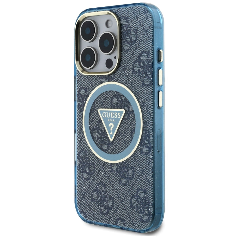 Ovitek MagSafe za Apple iPhone 16 Pro Max, Guess, IML Glitter 4G Circle Triangle, Modra