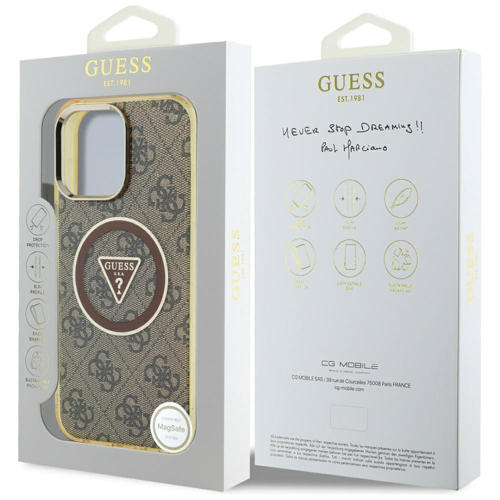 Ovitek MagSafe za Apple iPhone 16 Pro Max, Guess, IML Glitter 4G Circle Triangle, rjava