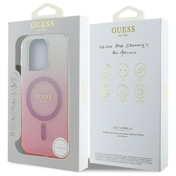 Ovitek MagSafe za Apple iPhone 16 Pro Max, Guess, IML Glitter Gradient, Roza