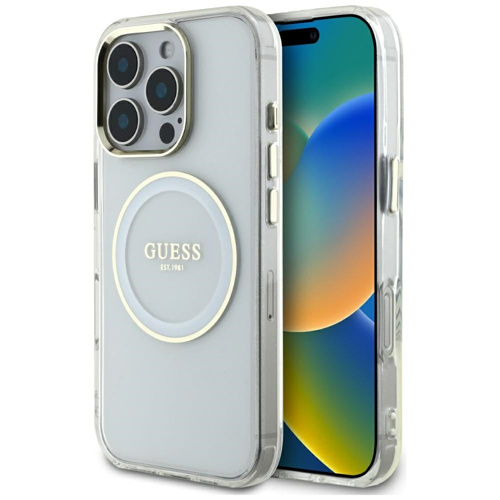Ovitek MagSafe za Apple iPhone 16 Pro Max, Guess, IML Metal Colored Circle, Bela