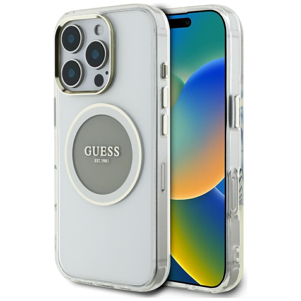 Ovitek MagSafe za Apple iPhone 16 Pro Max, Guess, IML Metal Colored Circle, Siv