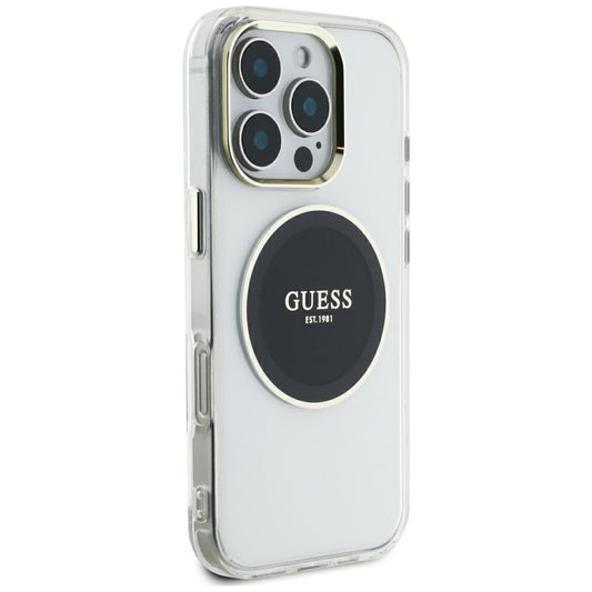 Ovitek MagSafe za Apple iPhone 16 Pro Max, Guess, IML Metal Colored Circle, črn