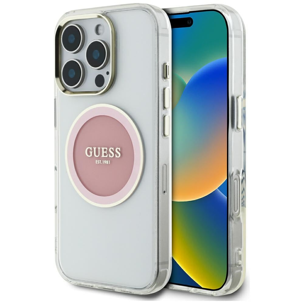 Ovitek MagSafe za Apple iPhone 16 Pro Max, Guess, IML Metal Colored Circle, Roza