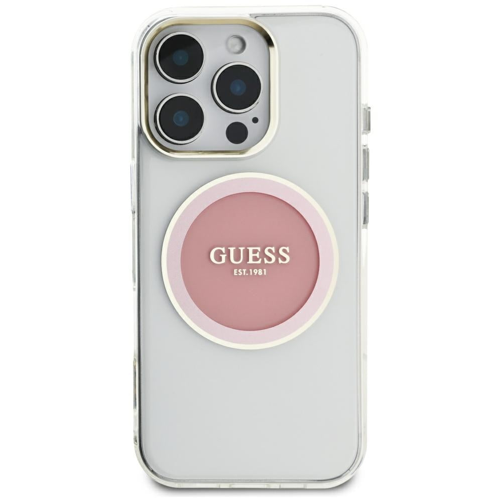 Ovitek MagSafe za Apple iPhone 16 Pro Max, Guess, IML Metal Colored Circle, Roza