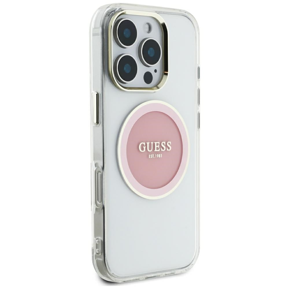 Ovitek MagSafe za Apple iPhone 16 Pro Max, Guess, IML Metal Colored Circle, Roza