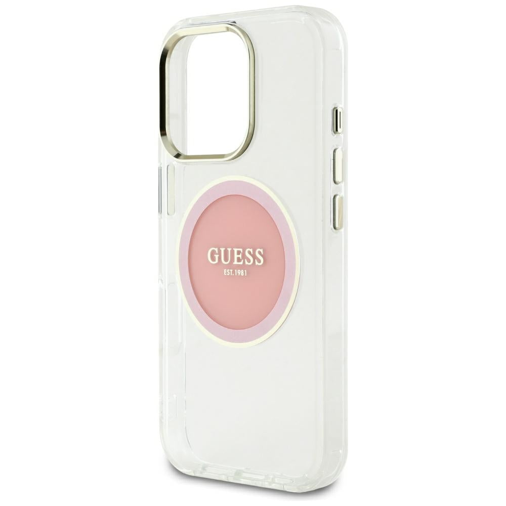Ovitek MagSafe za Apple iPhone 16 Pro Max, Guess, IML Metal Colored Circle, Roza