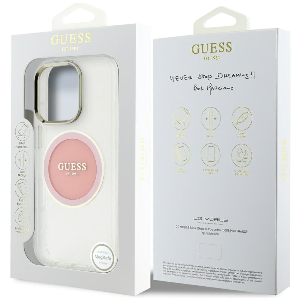 Ovitek MagSafe za Apple iPhone 16 Pro Max, Guess, IML Metal Colored Circle, Roza
