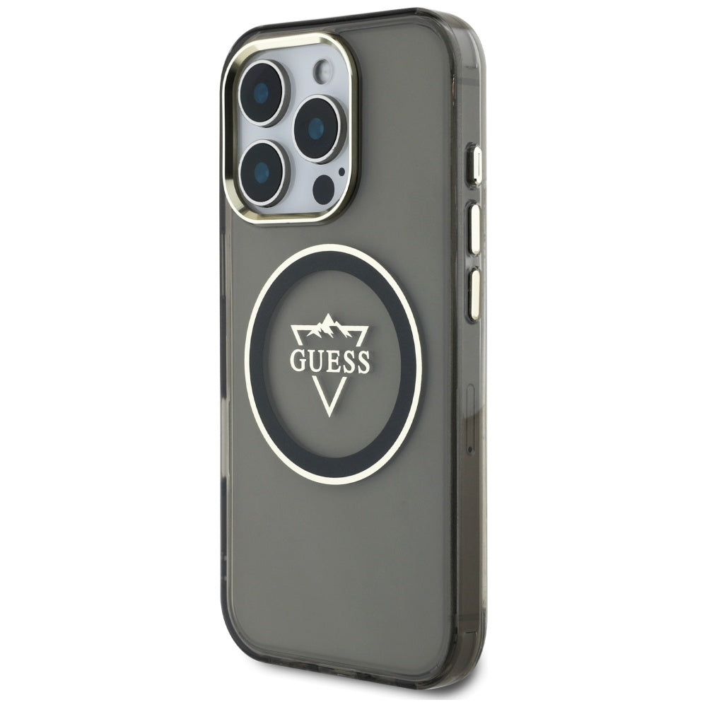 Ovitek MagSafe za Apple iPhone 16 Pro Max, Guess, IML Metal Mountain Logo, črn