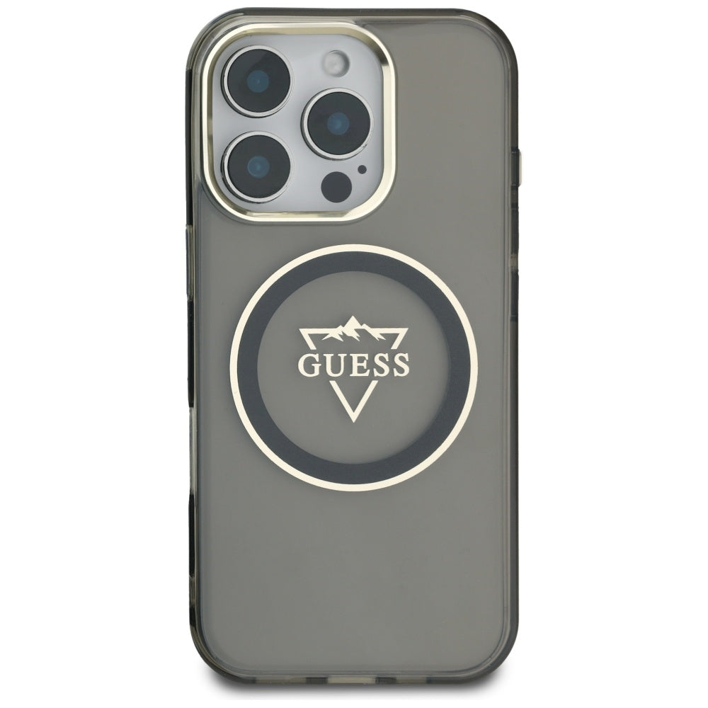 Ovitek MagSafe za Apple iPhone 16 Pro Max, Guess, IML Metal Mountain Logo, črn