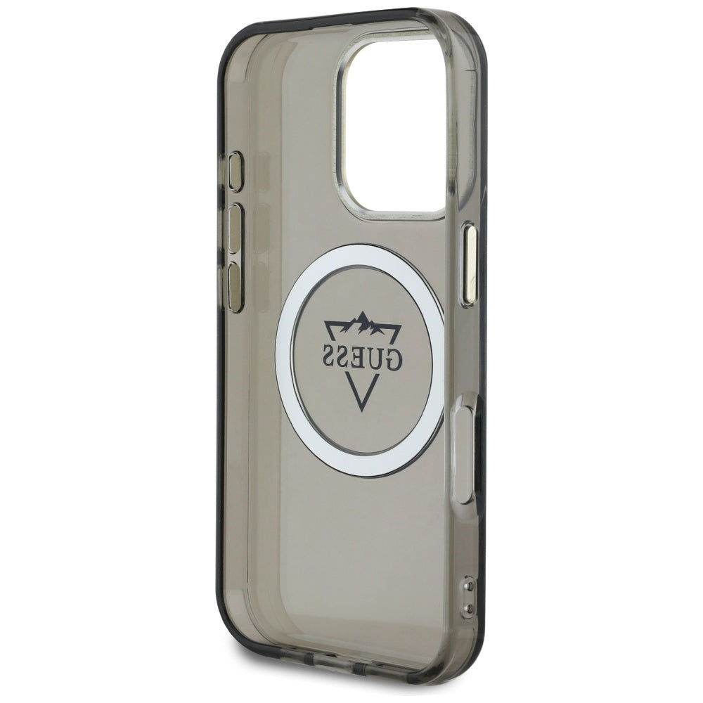 Ovitek MagSafe za Apple iPhone 16 Pro Max, Guess, IML Metal Mountain Logo, črn