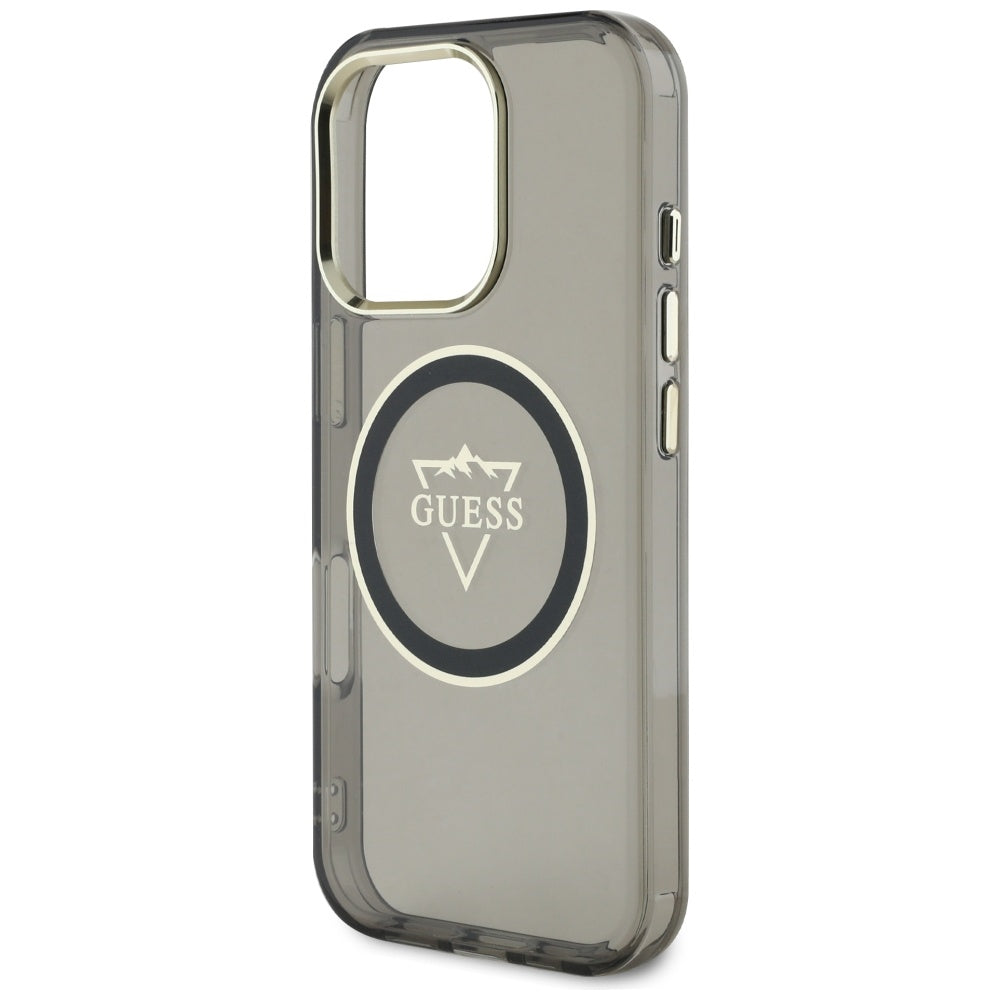 Ovitek MagSafe za Apple iPhone 16 Pro Max, Guess, IML Metal Mountain Logo, črn