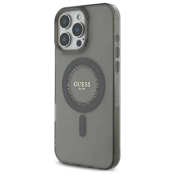 Ovitek MagSafe za Apple iPhone 16 Pro Max, Guess, IML Rhinestone, Črn