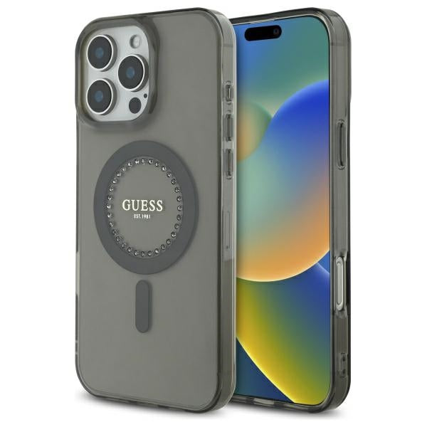Ovitek MagSafe za Apple iPhone 16 Pro Max, Guess, IML Rhinestone, Črn