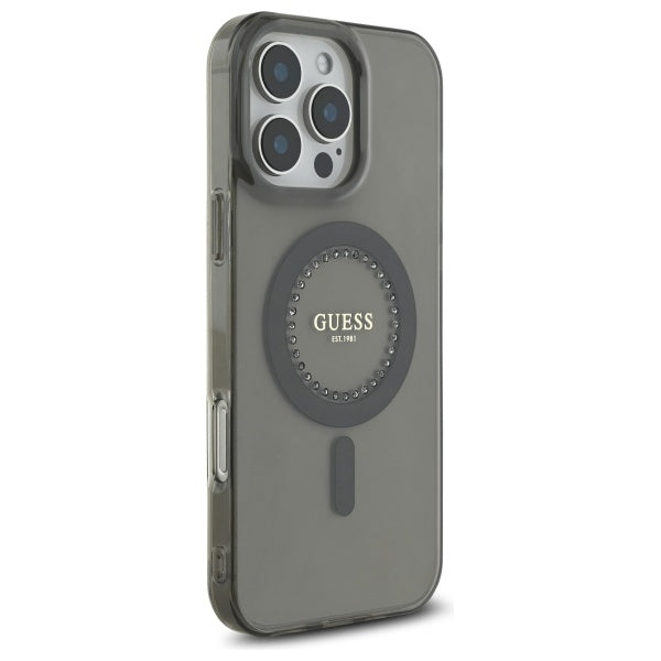 Ovitek MagSafe za Apple iPhone 16 Pro Max, Guess, IML Rhinestone, Črn