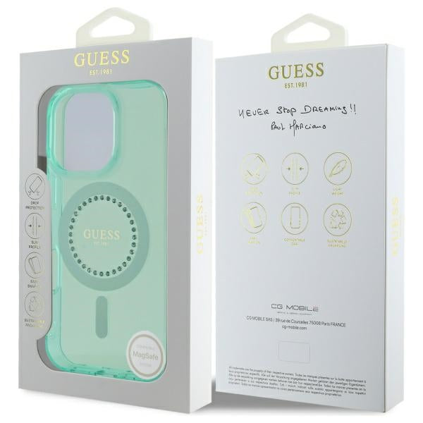 Ovitek MagSafe za Apple iPhone 16 Pro Max, Guess, IML Rhinestone, Zelen