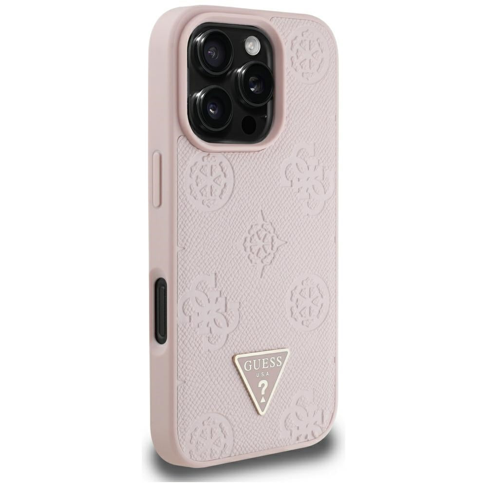 MagSafe ovitek za Apple iPhone 16 Pro Max, Guess, Peony Grained Hot Stamp Triangle, Roza