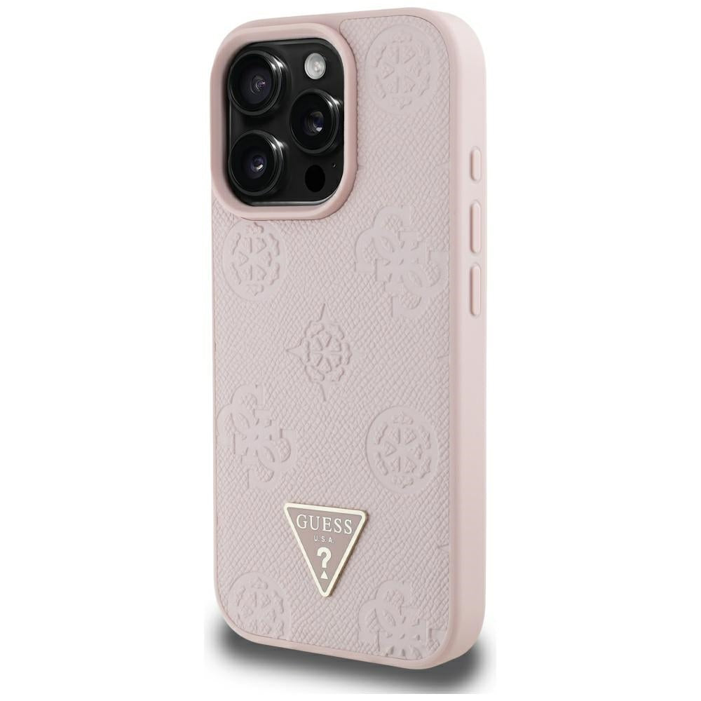 MagSafe ovitek za Apple iPhone 16 Pro Max, Guess, Peony Grained Hot Stamp Triangle, Roza