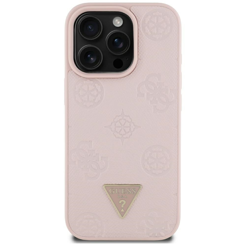 MagSafe ovitek za Apple iPhone 16 Pro Max, Guess, Peony Grained Hot Stamp Triangle, Roza