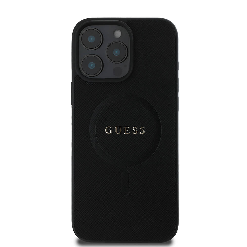 Ovitek MagSafe za Apple iPhone 16 Pro Max, Guess, Saffiano Classic Logo, črn