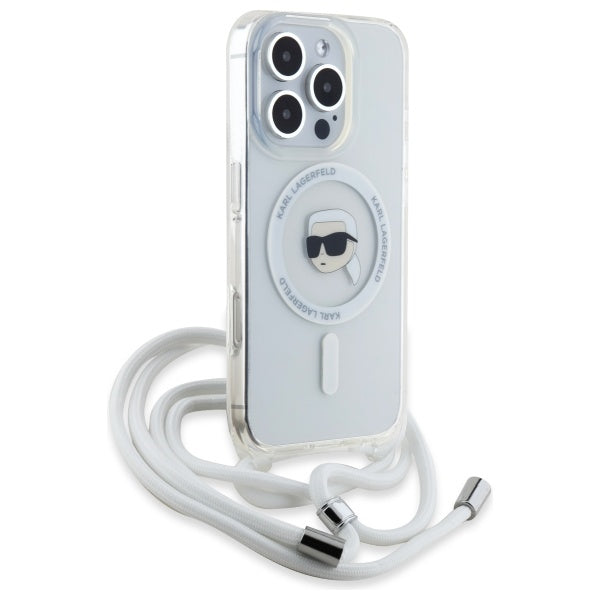 Ovitek MagSafe za Apple iPhone 16 Pro Max, Karl Lagerfeld, IML Crossbody Karl's Head, Prozoren
