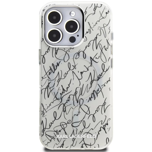 Ovitek MagSafe za Apple iPhone 16 Pro Max, Karl Lagerfeld, IML Karl Script Pattern, Bela